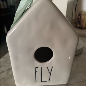 Rae Dunn White Birdhouse with Black 'FLY' Text